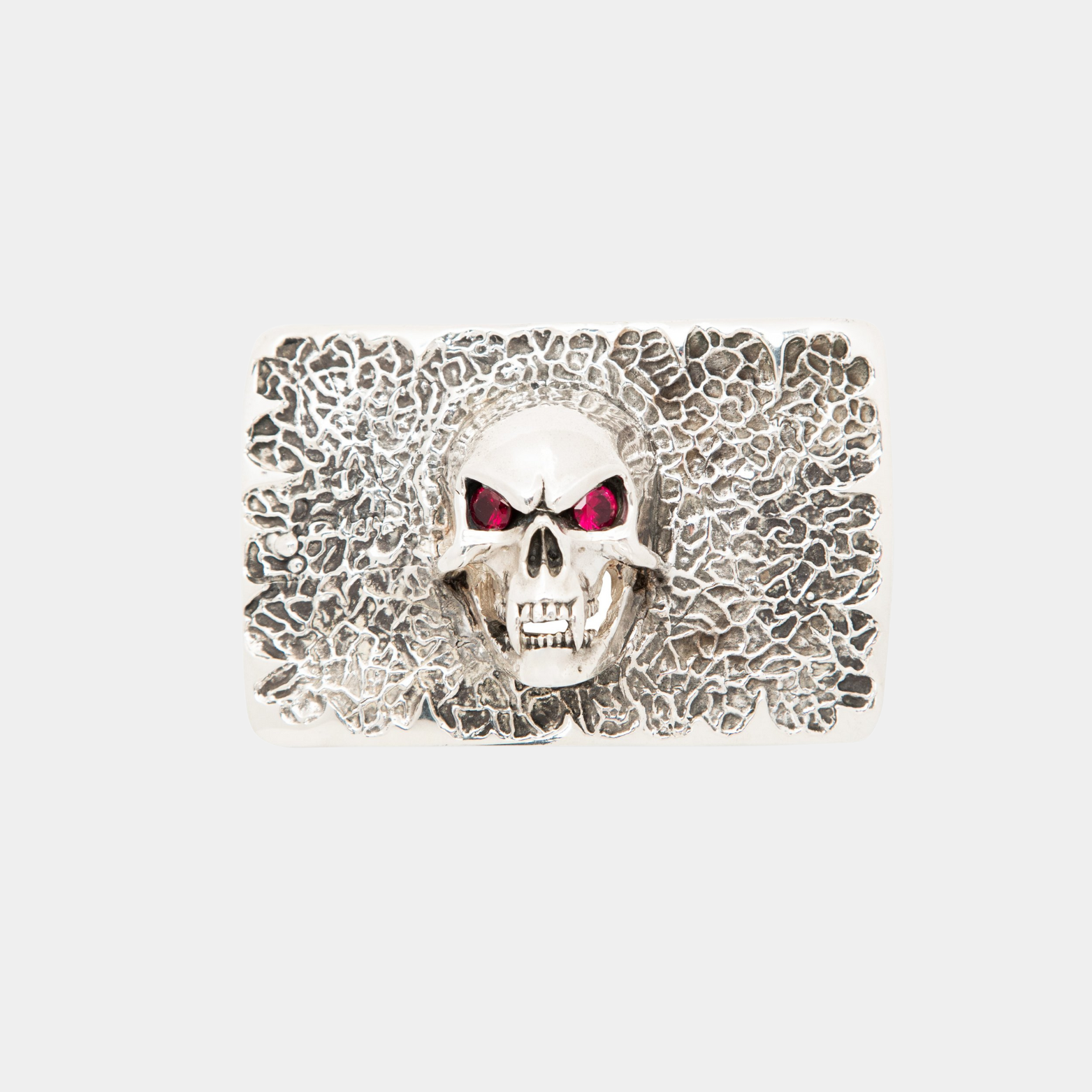 Raised Skull 925 Sterling Silver Buckle with Ruby Eyes SS0020/40/R