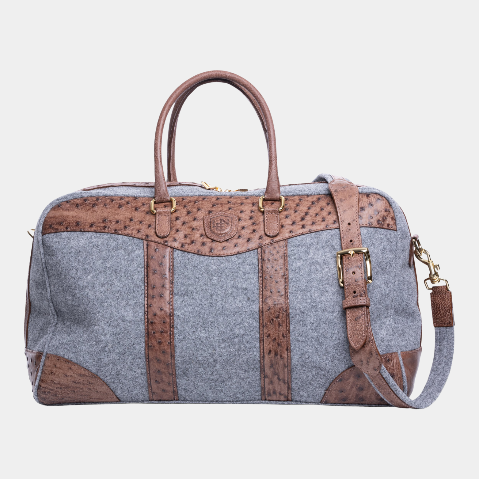 Wool & Ostrich Full Zip Duffel Bag in Oxford Grey