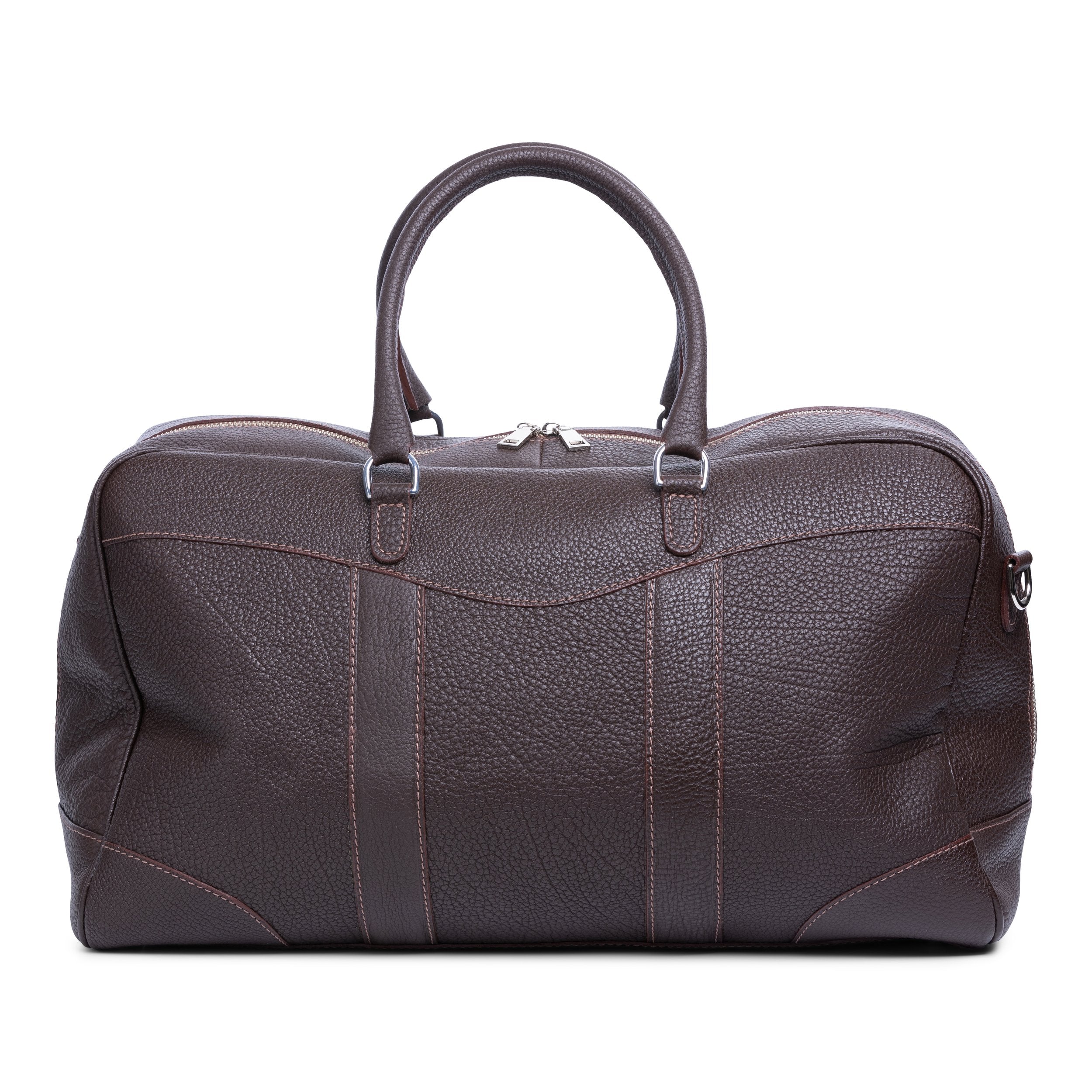 French Calf Pebble Grain Full Zip Duffel - Chocolate