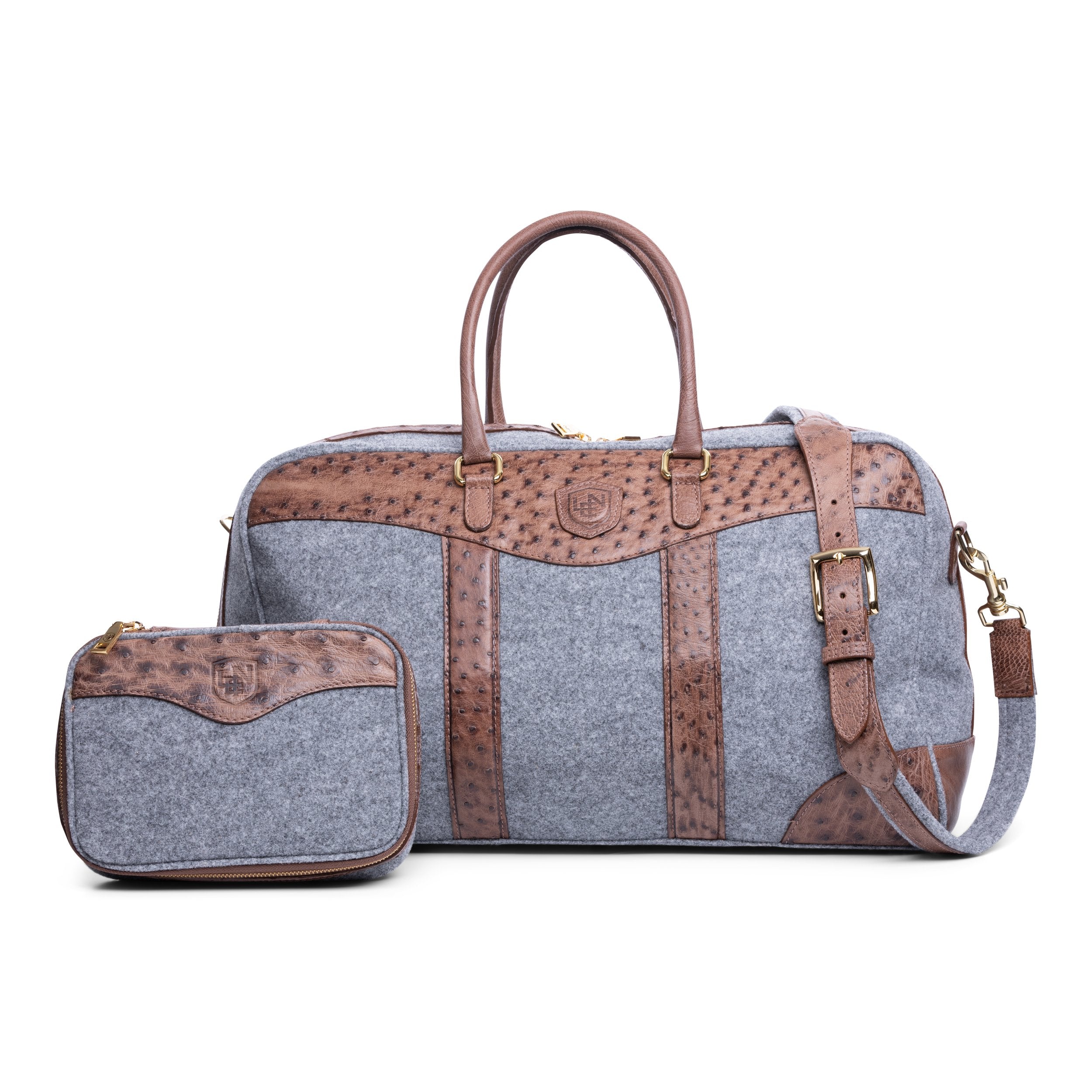 Wool & Ostrich Full Zip Duffel Bag in Oxford Grey