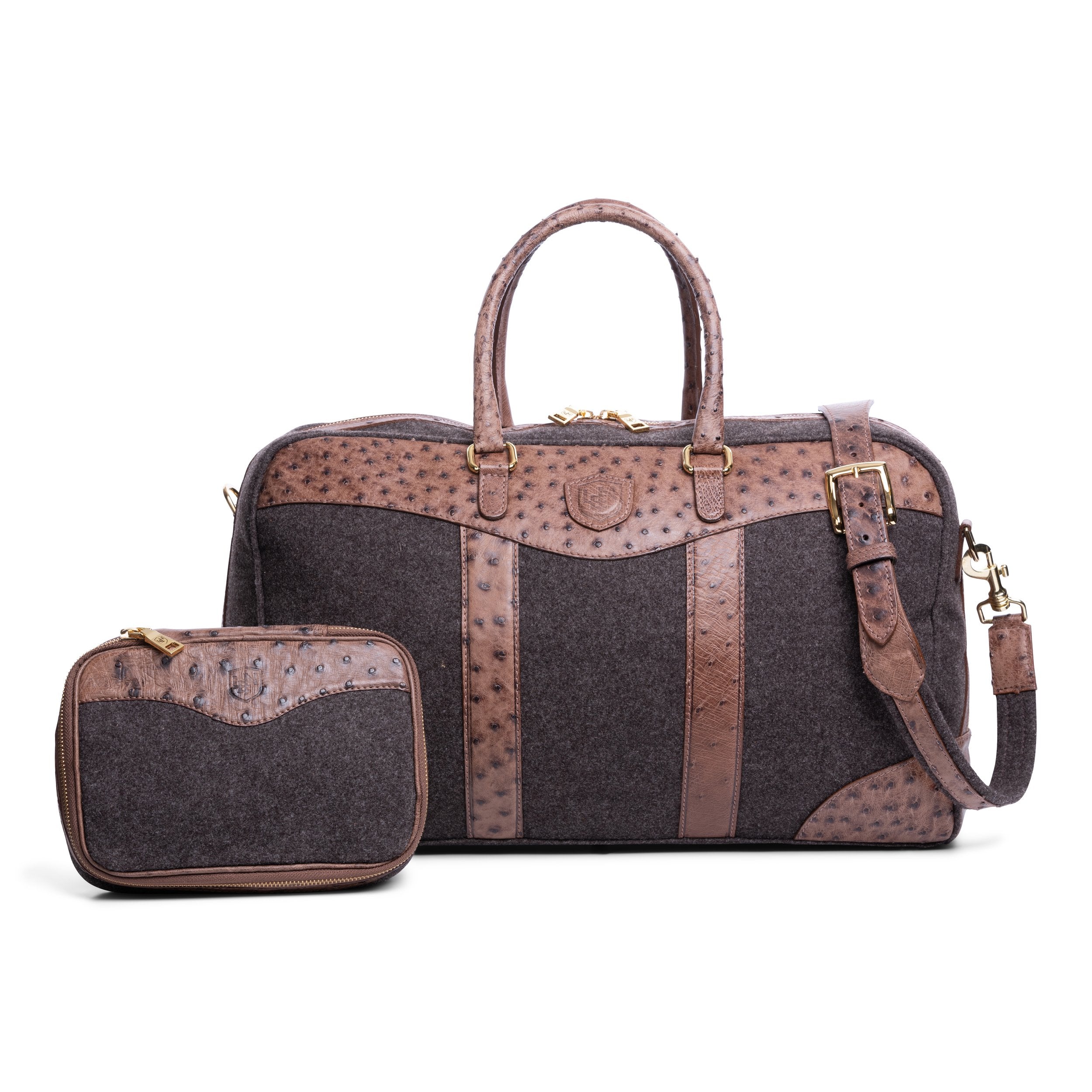 Wool & Ostrich Duffel in Heather Brown