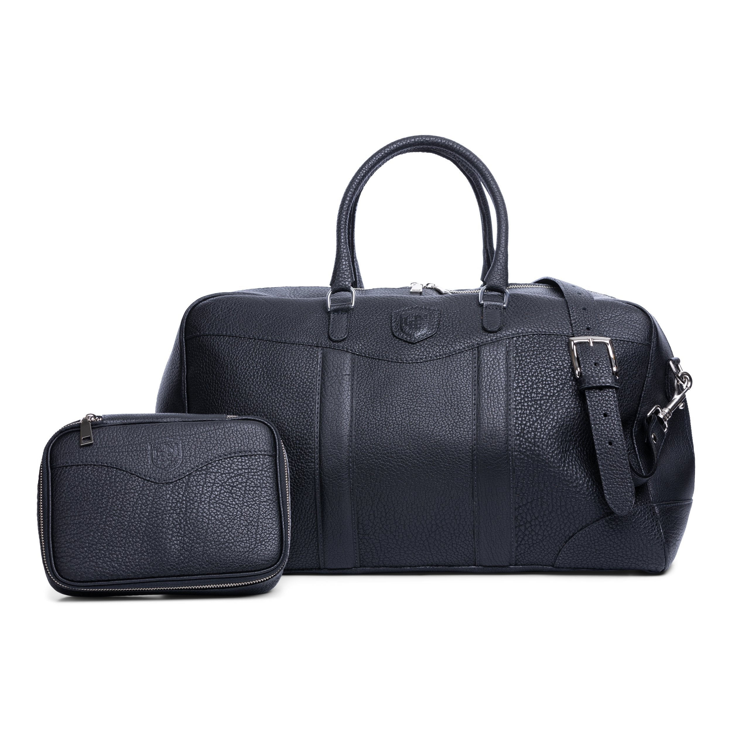 French Calf Pebble Grain Full Zip Duffel - Black