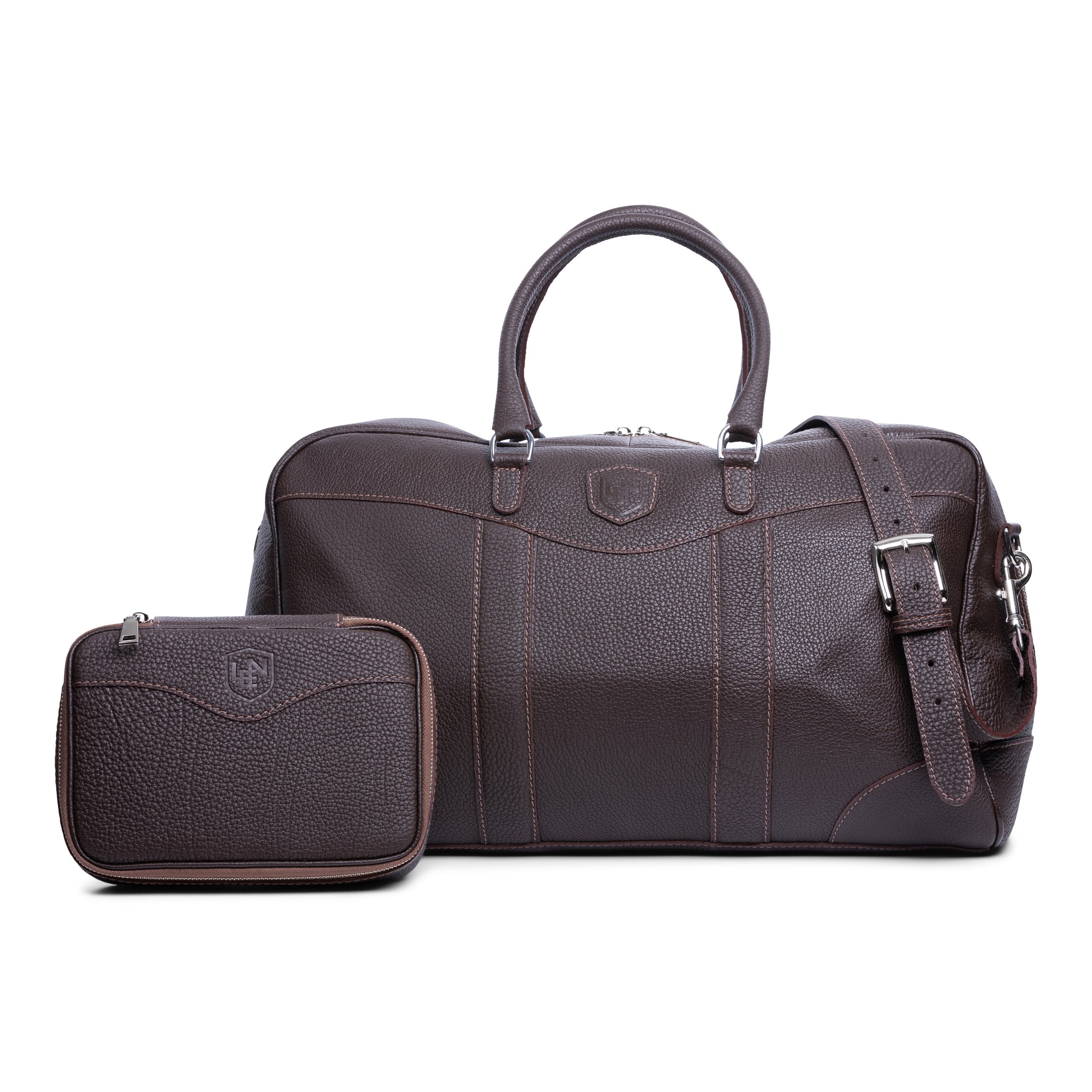 French Calf Pebble Grain Full Zip Duffel - Chocolate