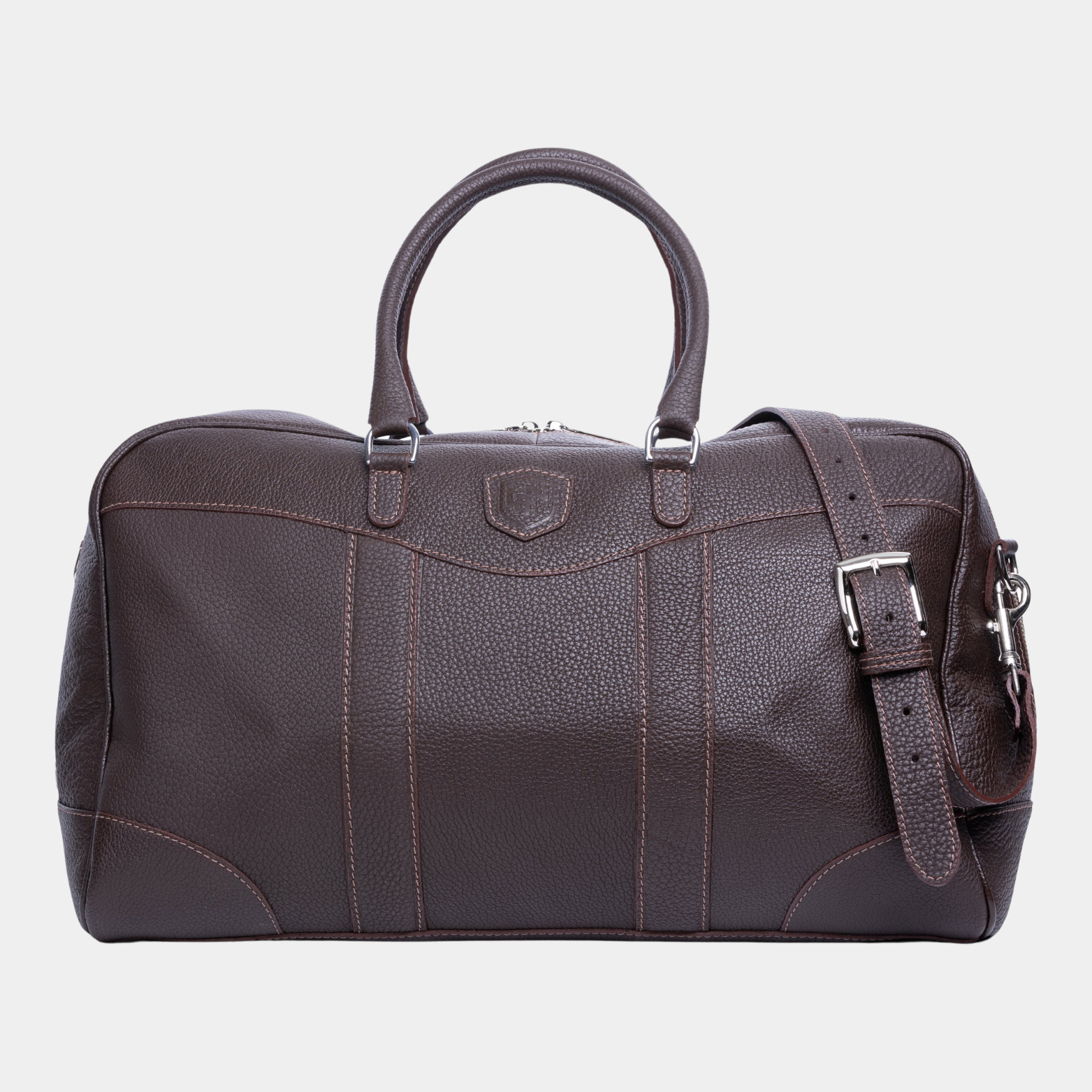 French Calf Pebble Grain Full Zip Duffel - Chocolate