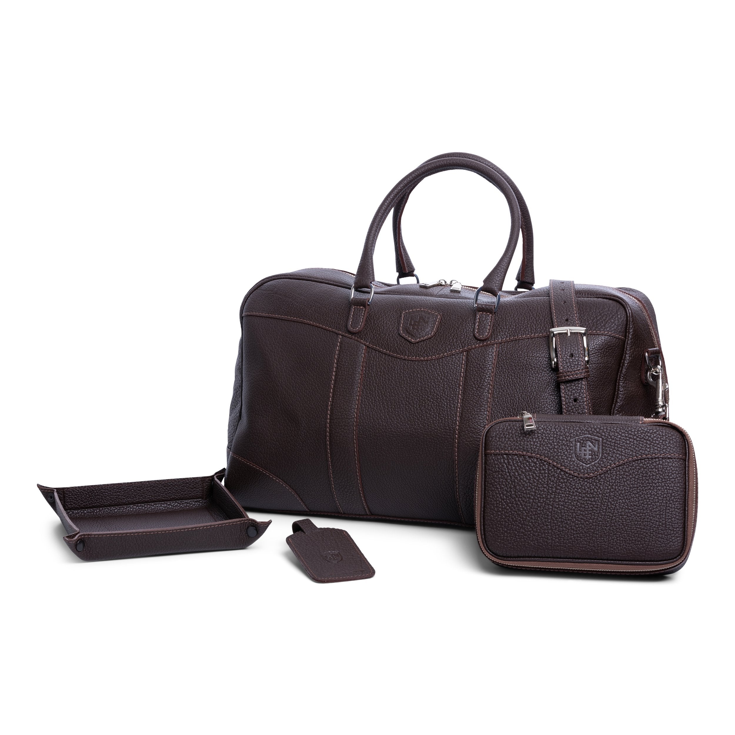 French Calf Pebble Grain Full Zip Duffel - Chocolate