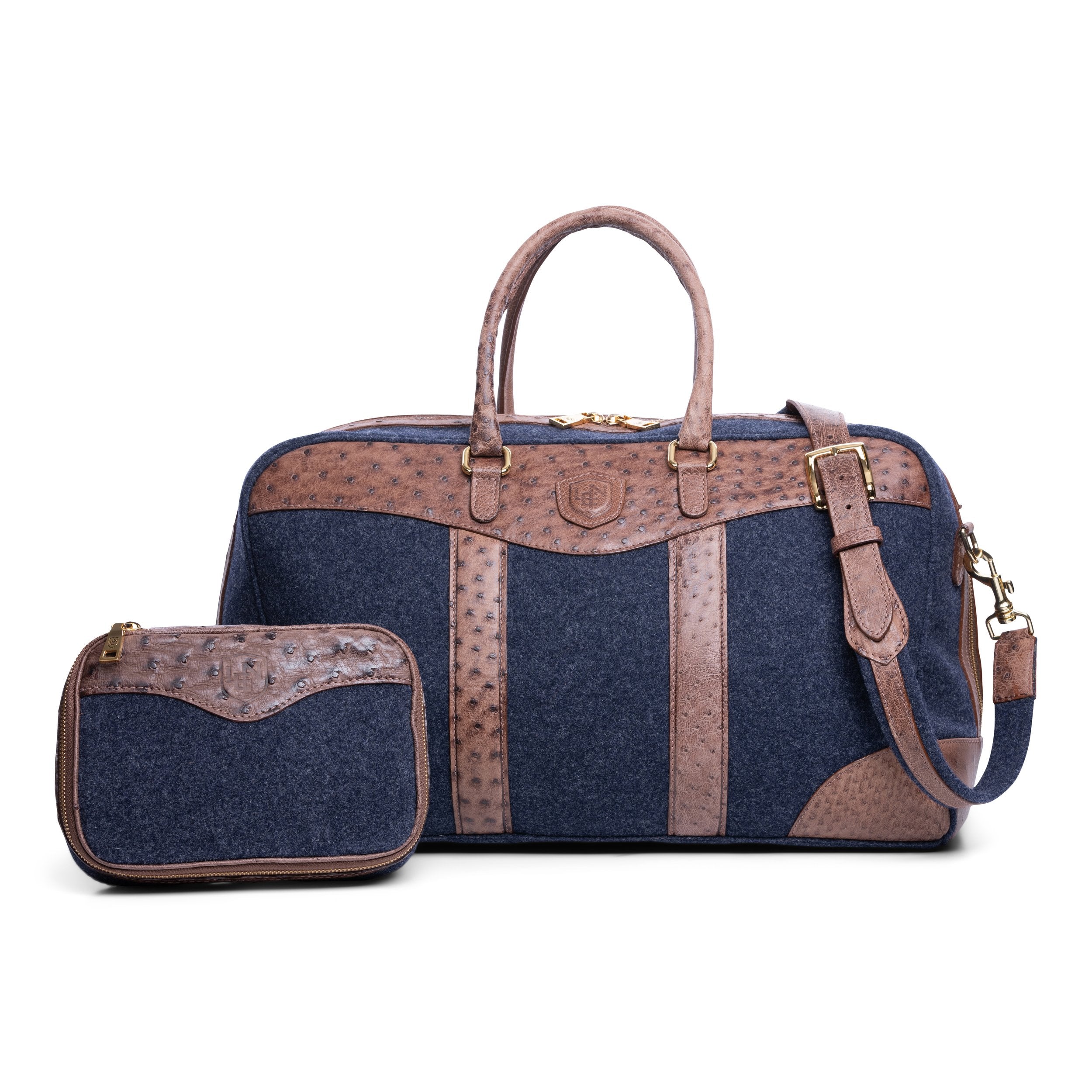 Wool & Ostrich Duffel Bag in Heather Blue