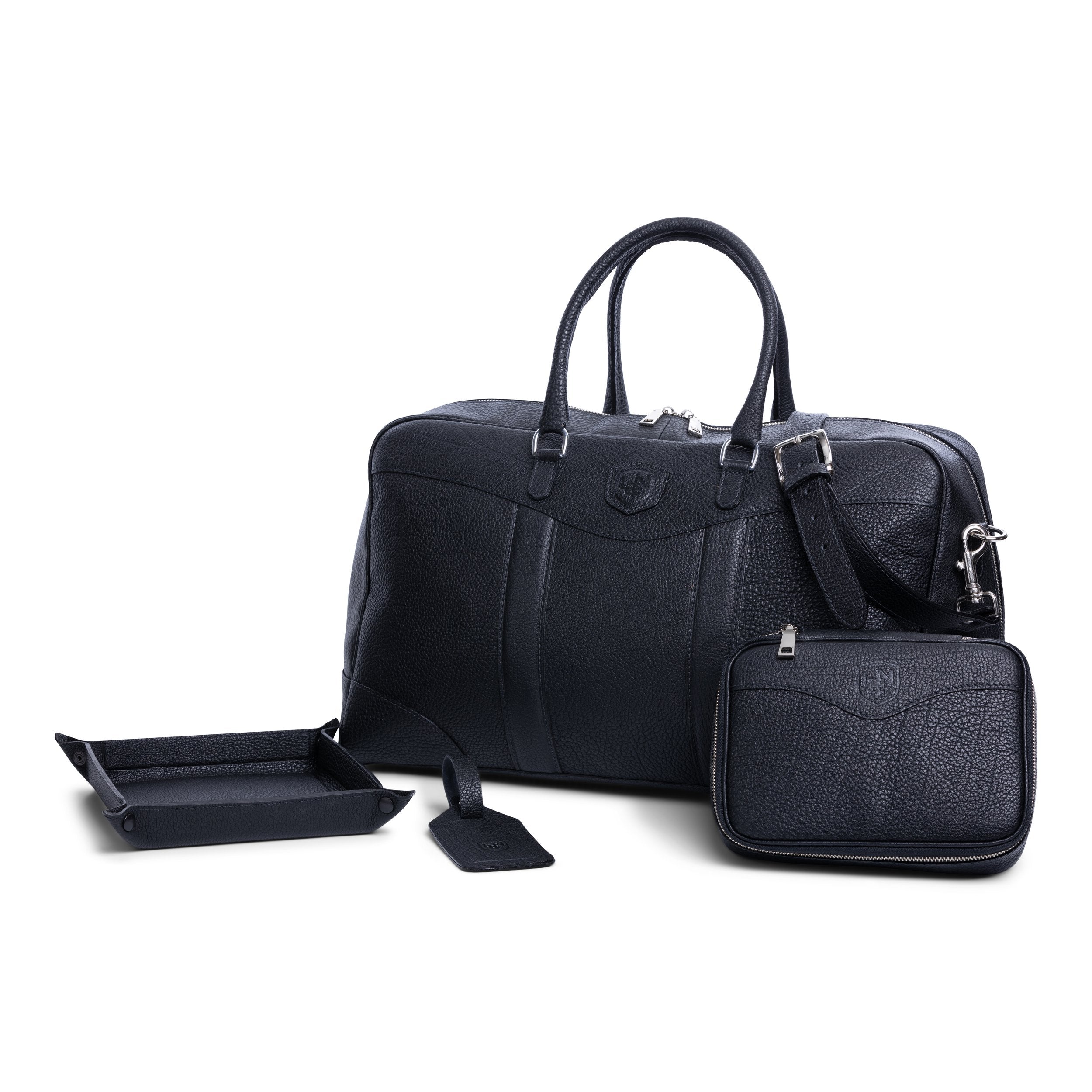 French Calf Pebble Grain Full Zip Duffel - Black