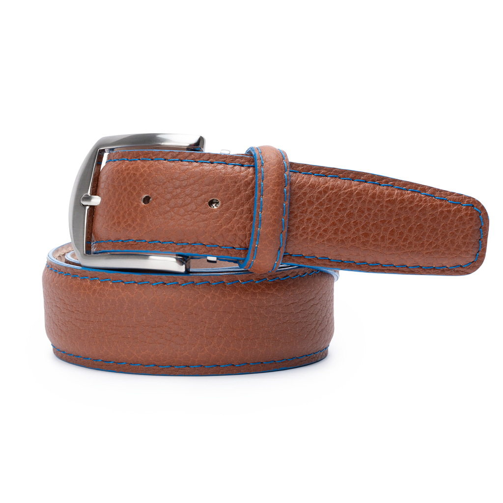 French Pebble Grain - Cognac w/ Denim Edge & Stitch