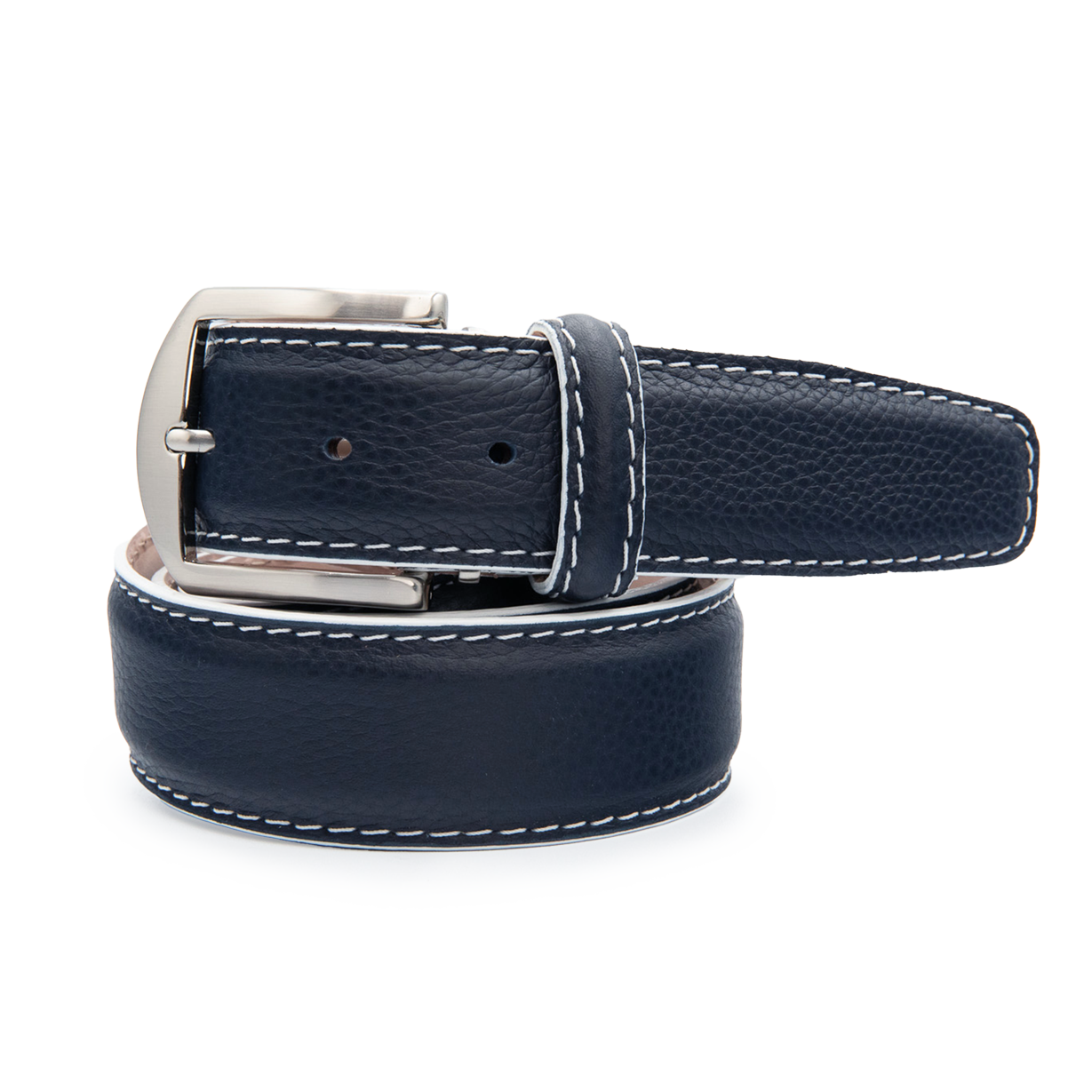 French Calf Pebble Grain - Navy w/ white edge & border stitch