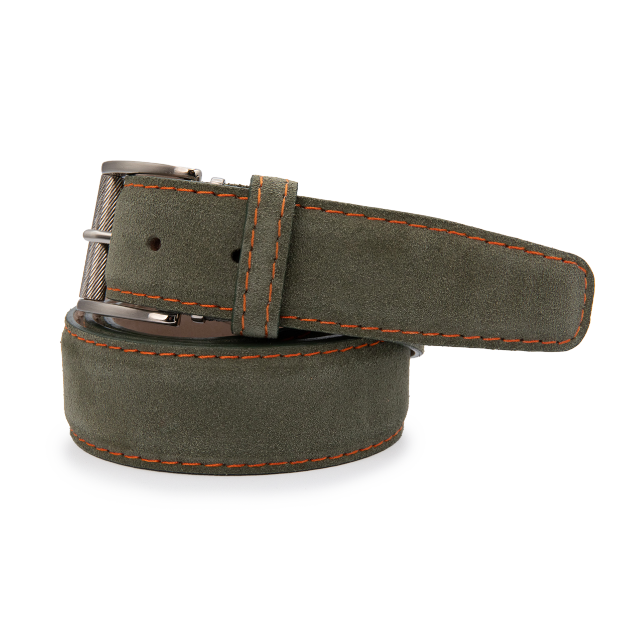 Italian Suede-Olive with Orange Stitching