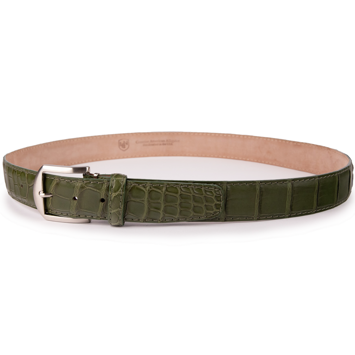Premium Olive Alligator Leather Belt 40mm | L.E.N. Lifestyle