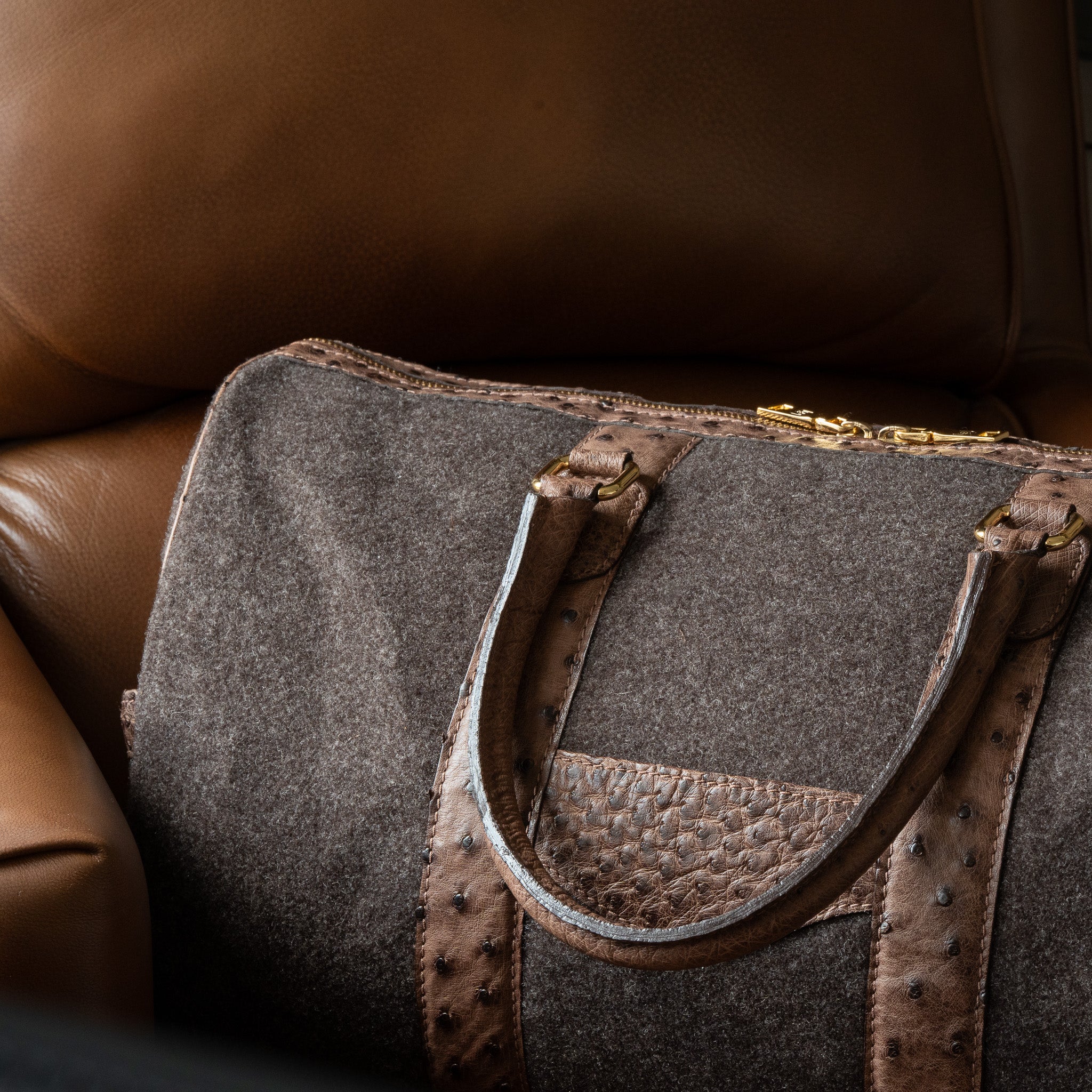 Wool & Ostrich Duffel in Heather Brown