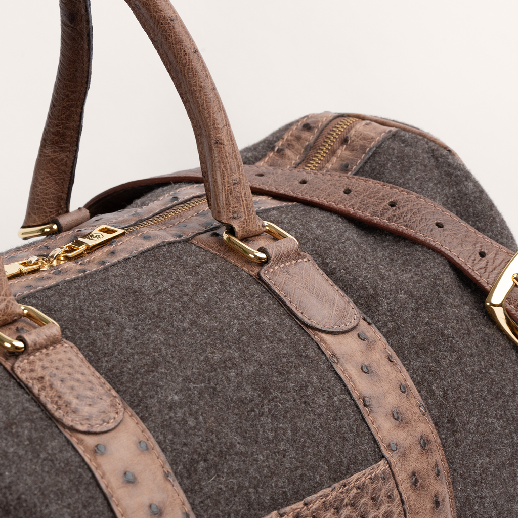 Wool & Ostrich Duffel in Heather Brown