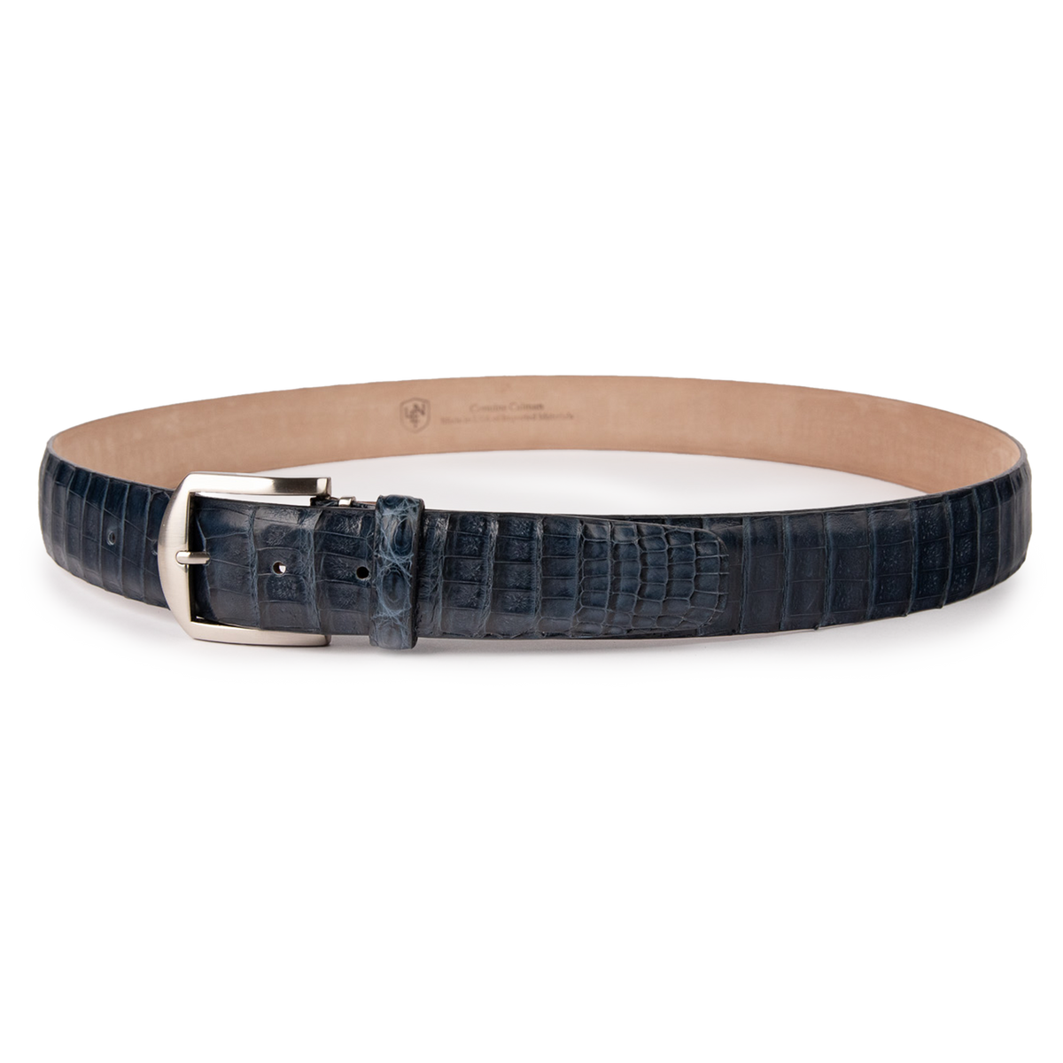 イタリア製 LEATER×COTTON MESH BELT 9018 110 紺 Italian Woven Stretch Leather Belt - Navy
