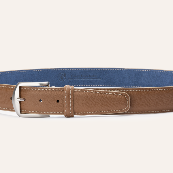 Epsom - Caramel with Blue Jean Alcantara Lining