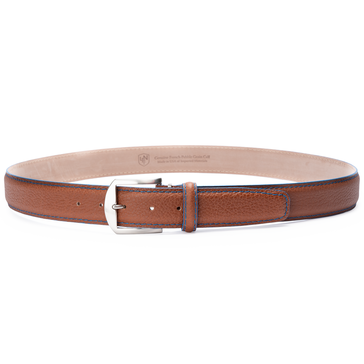 French Pebble Grain - Cognac w/ Denim Edge & Stitch