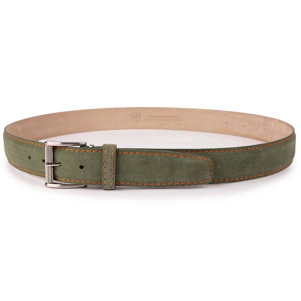 Italian Suede-Olive with Orange Stitching
