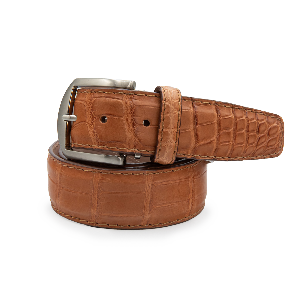 Cintura 035mm Pelle Bombata Con Fibbia Argento Cognac - Foto 2