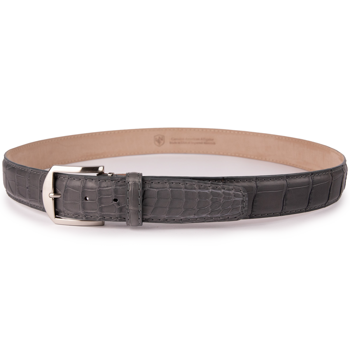 Armando Genuine Italian Calfskin Leather Dress Belt For Men - Alligator Gray, 34", Solid Brass Buckle, 30mm Wide