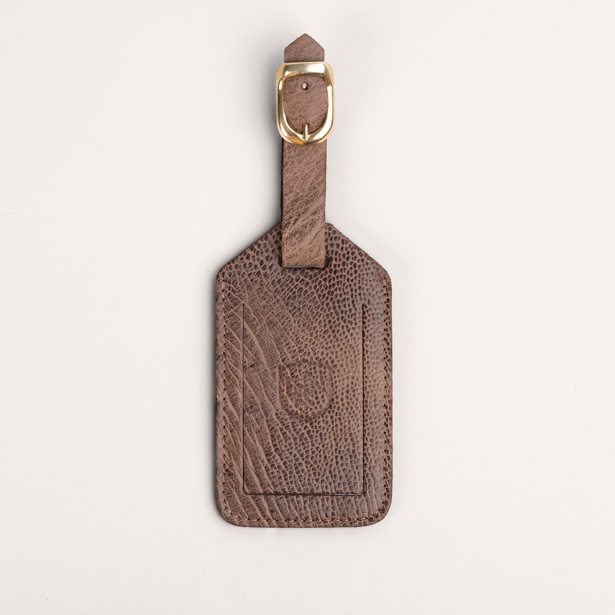 Genuine Ostrich Luggage Tag - Tobacco