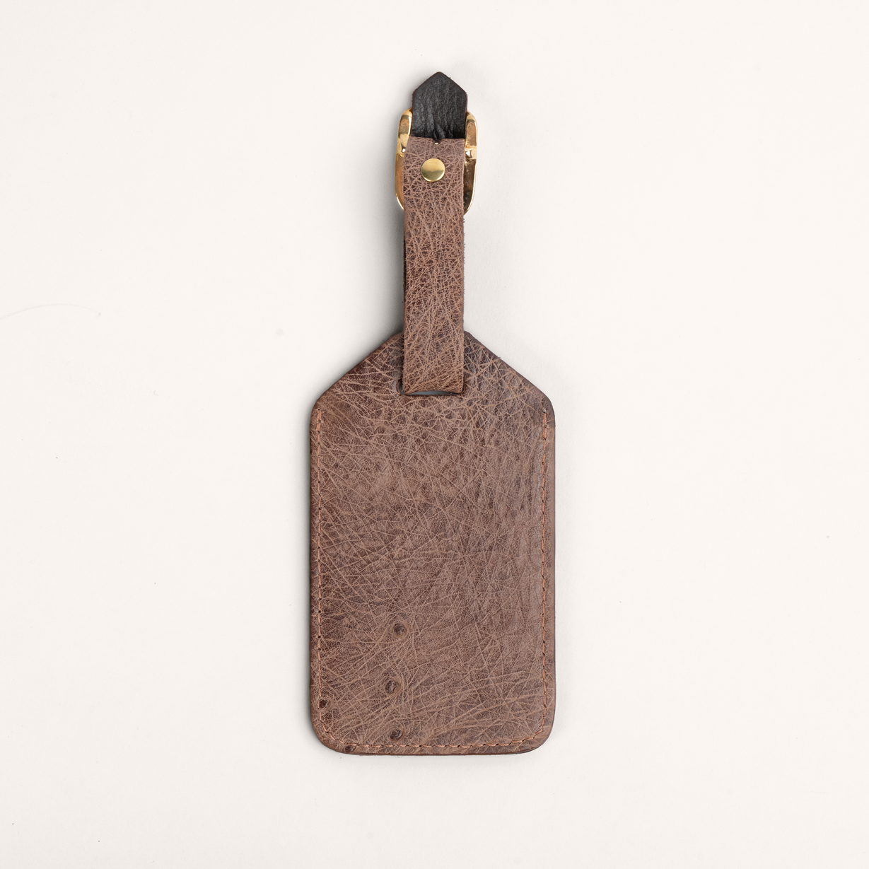 Genuine Ostrich Luggage Tag - Tobacco