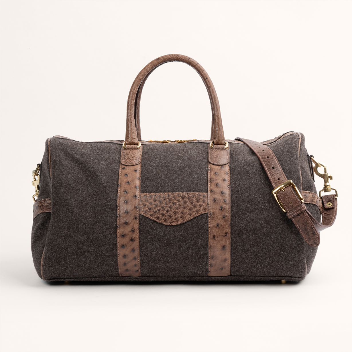Wool & Ostrich Duffel in Heather Brown