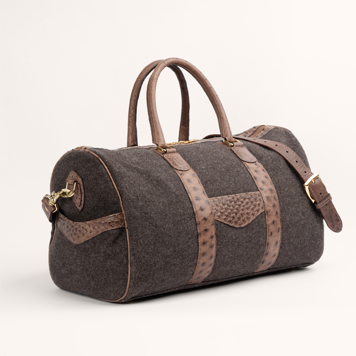 Wool & Ostrich Duffel in Heather Brown